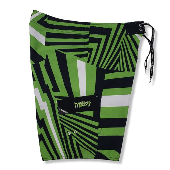 Maui and Sons Mens Surf Board Shorts Green Black Geo Print Size 34 - Picture 3 of 13